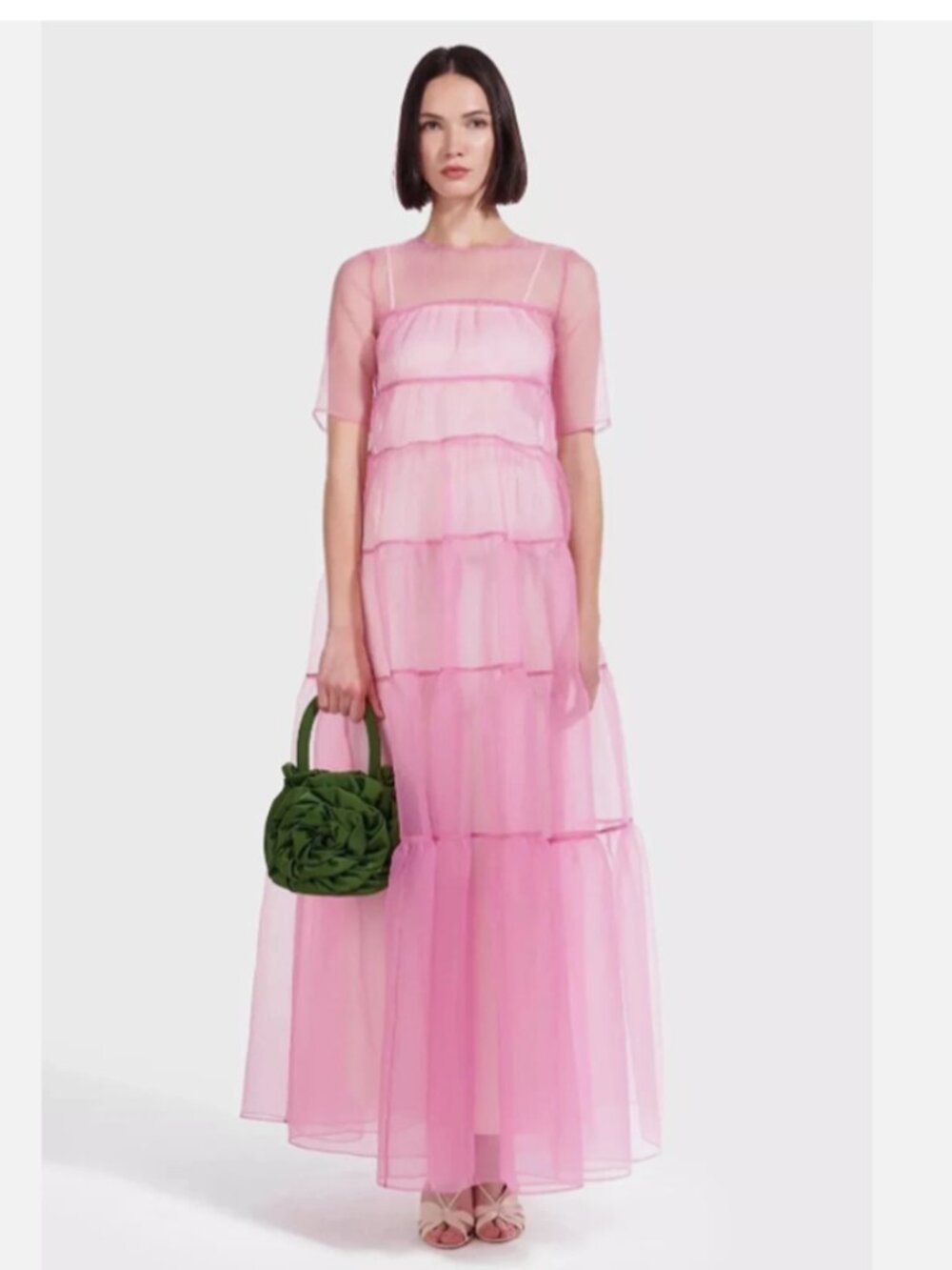 Staud Hyacinth Short-Sleeve Tiered Organza Maxi Dress